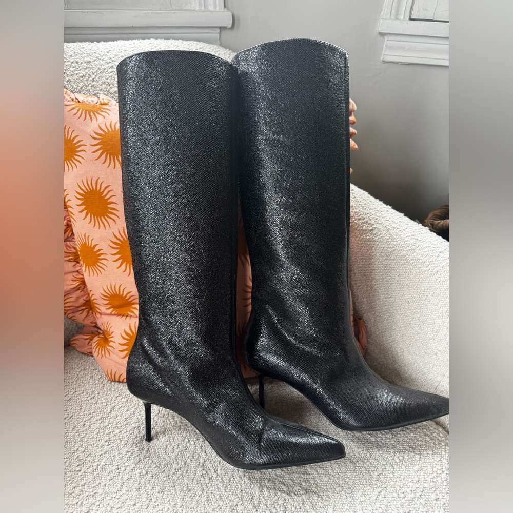 Zara Glittery Black Heeled Boots